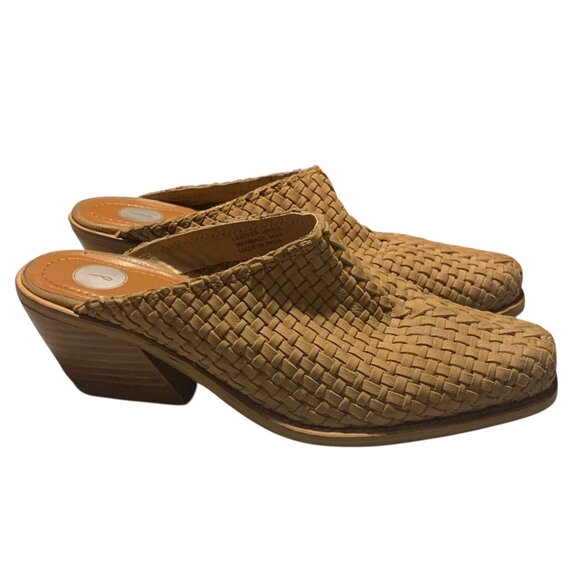 J BRAND Tan Western Heeled Woven Slip-On Women's Leather Mules Size 7.5M - Picture 2 of 8